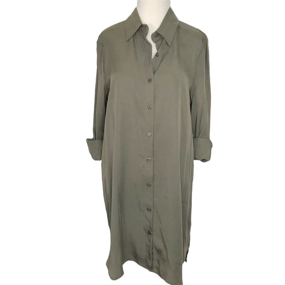 WAYF Olive Button Down Shirt Dress Lagenlook Long Sleeve Tunic Size Medium NEW - Picture 3 of 15